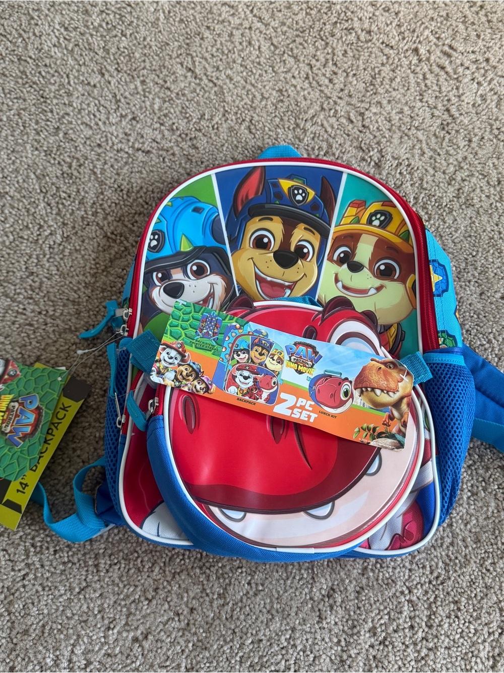 Paw Patrol Red & Blue Kids Backpack Set with Character Print